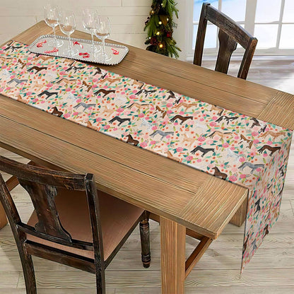 Shineful 2D Flat Print Quilted Table Runner Floral Horses