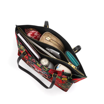 Shineful Leather Tote Bag - Roses & Sugar Skull Elegance