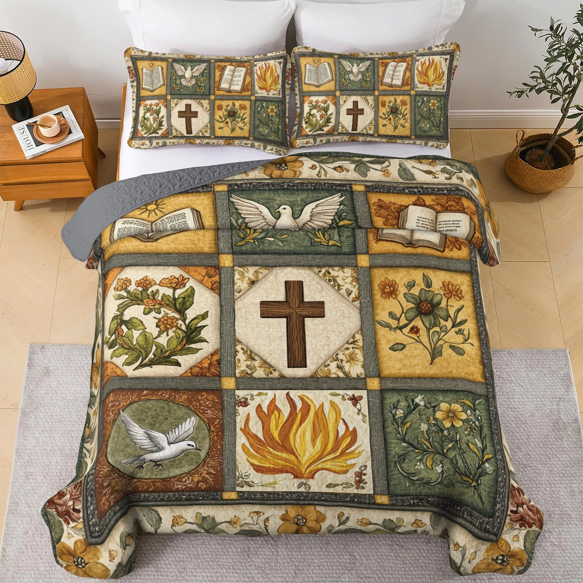 Shineful All Season Quilt 3-Piece Set God Bible Blessings Quilt