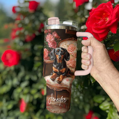 Shineful Tumbler Personalized Elegance Roses Dachshund