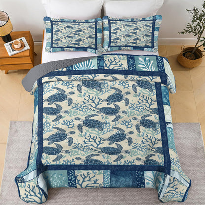 Shineful All Season Quilt 3-Piece Set Ocean Turtle