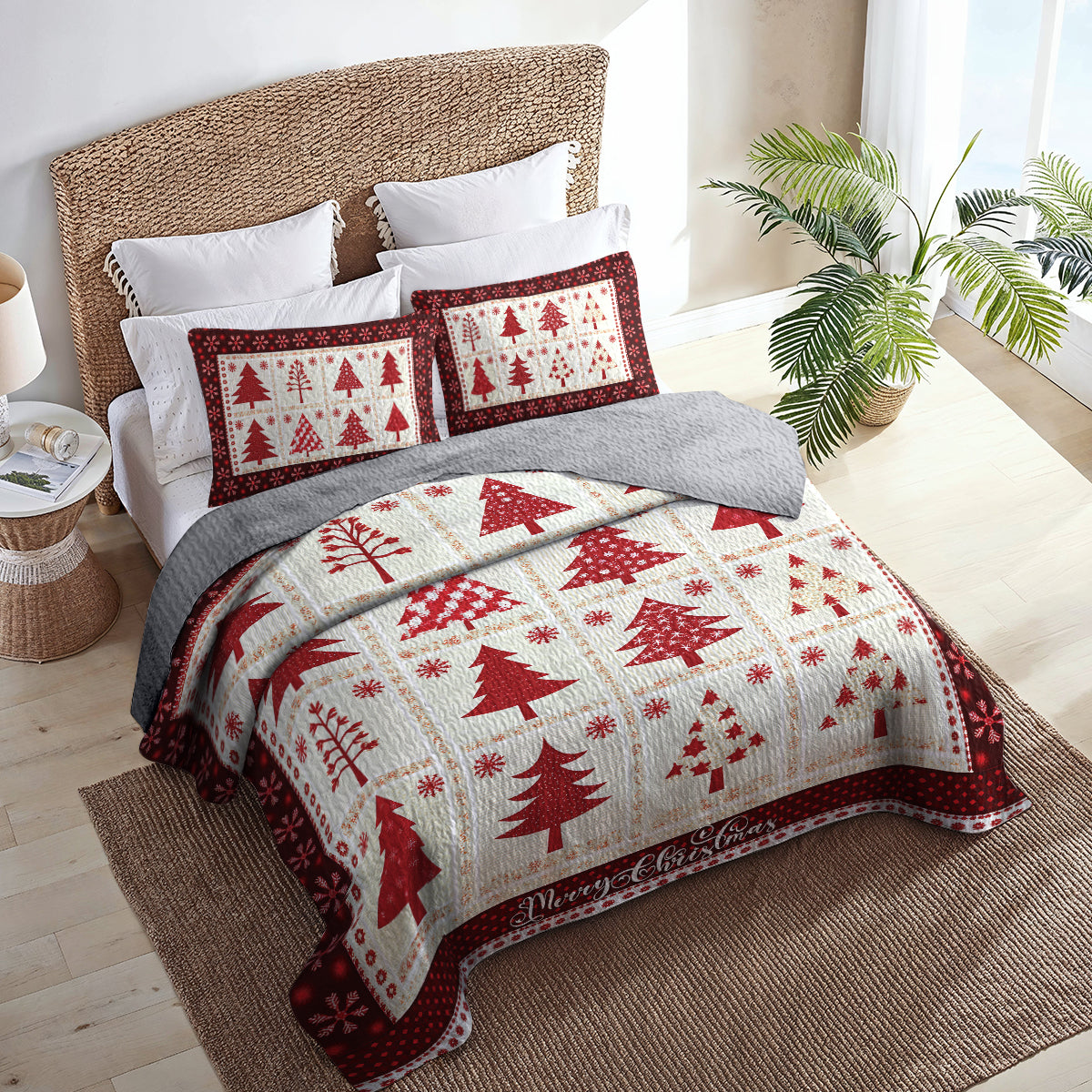 Shineful All Season Quilt 3-Piece Set - Merry Christmas Tree Patchwork