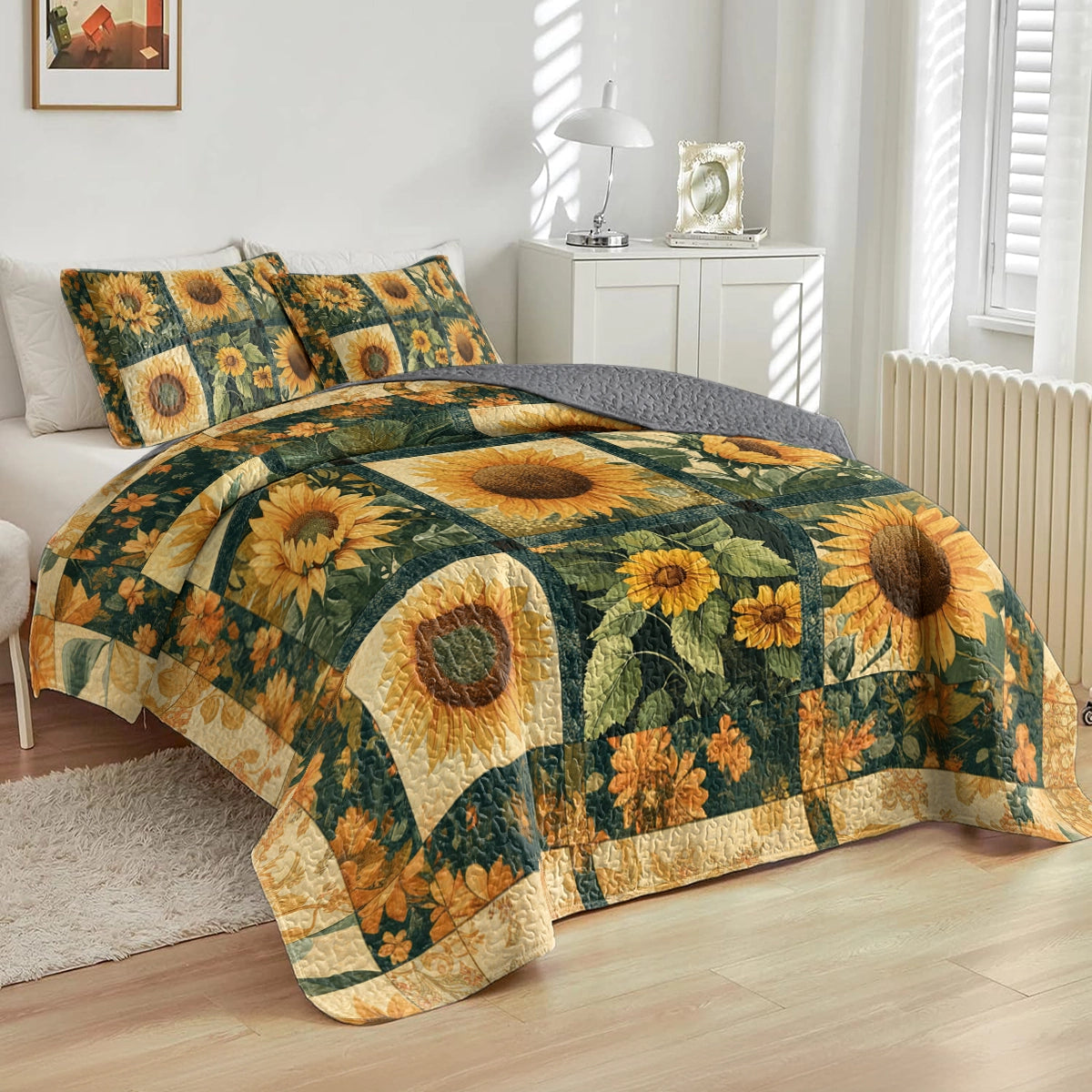 Shineful All Season Quilt 3-Piece Set Sunflower Harvest Comfort
