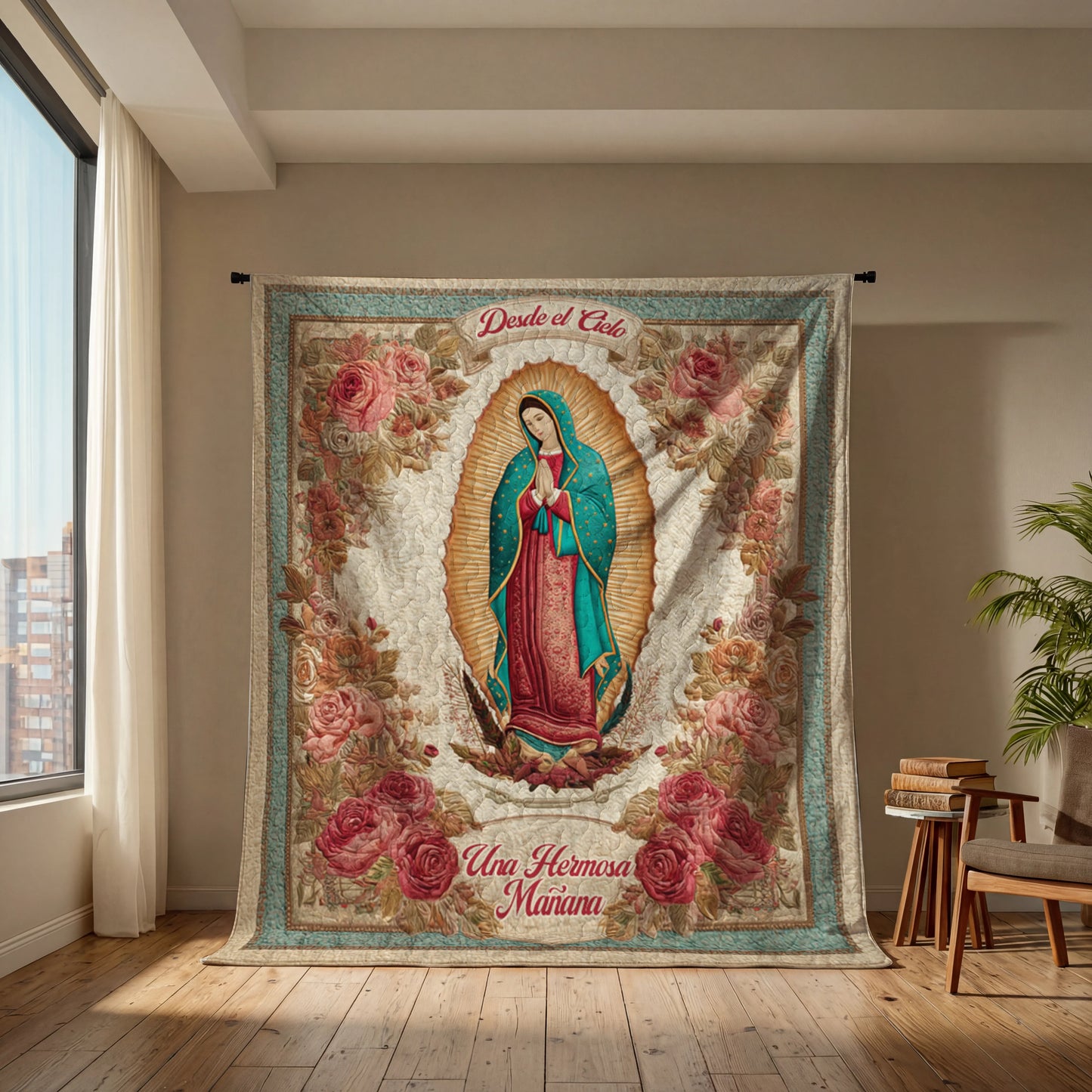 Shineful Flat Print Faux Quilt Blanket Our Lady Of Guadalupe