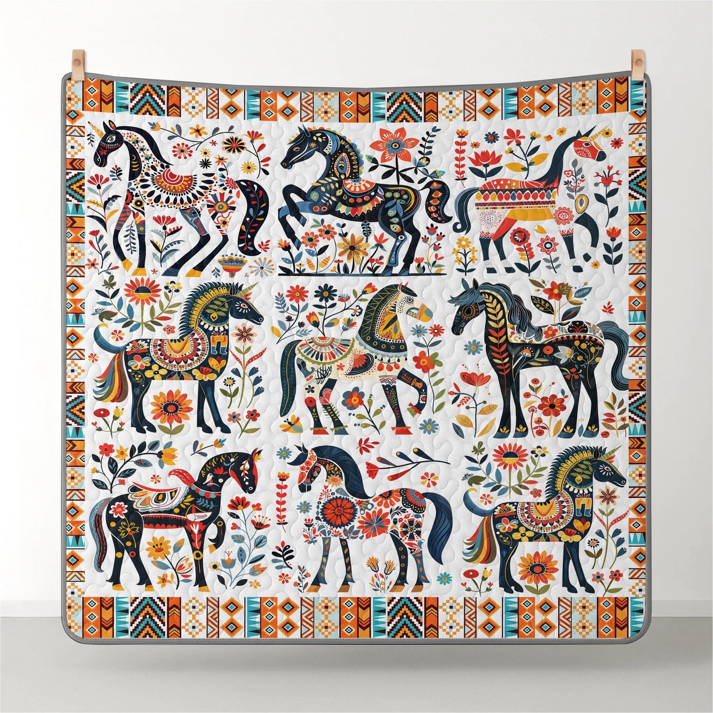 Shineful Quilt 3-Piece Set Horse Floral Pattern