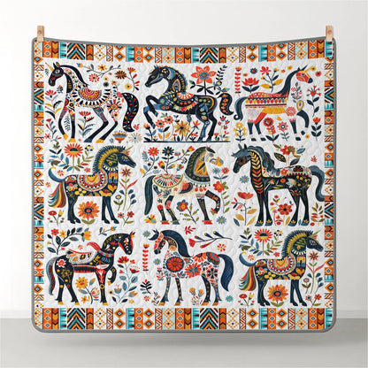 Shineful Quilt 3-Piece Set Horse Floral Pattern