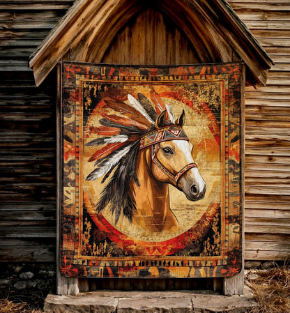 Shineful Flat Print Faux Quilt Blanket Wild Crest Horse