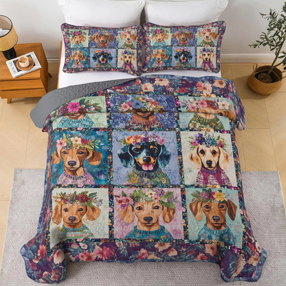 Shineful All Season Quilt 3-Piece Set - Dachshund Blooms