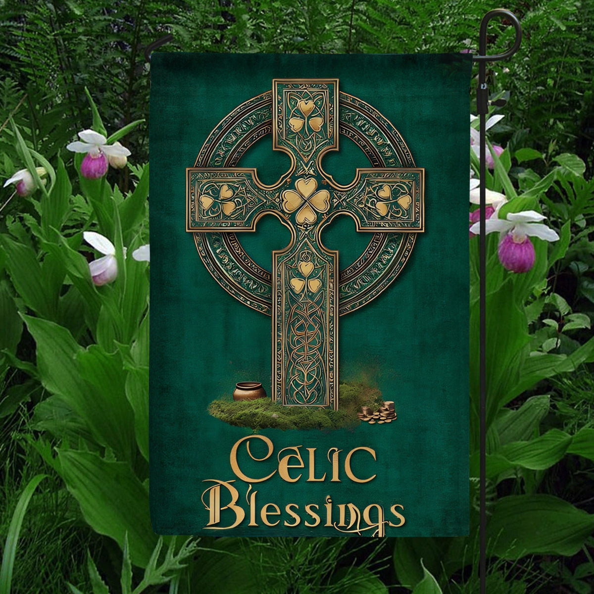Shineful Gargen Flag 12" x 18" - Celtic Blessings Cross