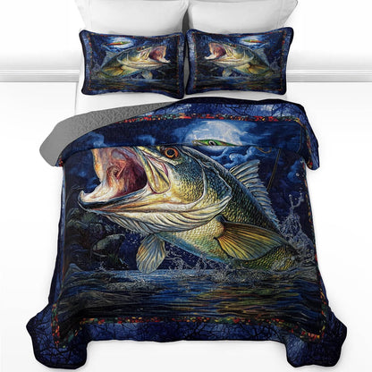 Shineful All Season Quilt 3-Piece Set Stateliness Largemouth Bass