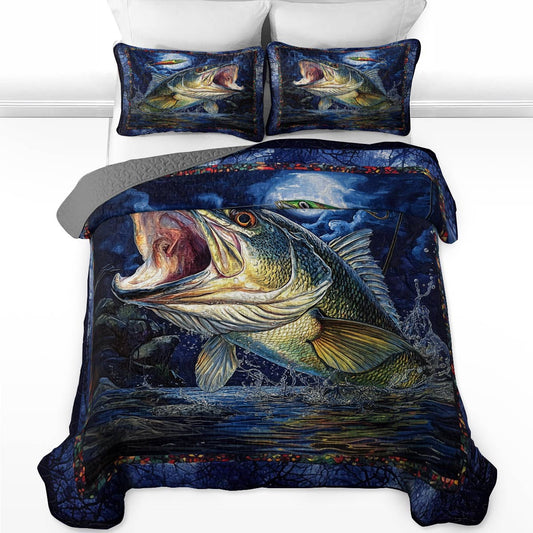Shineful All Season Quilt 3-Piece Set Stateliness Largemouth Bass