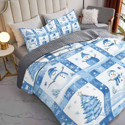 Shineful All Season Quilt 3-Piece Set Frosty Snowman Winter
