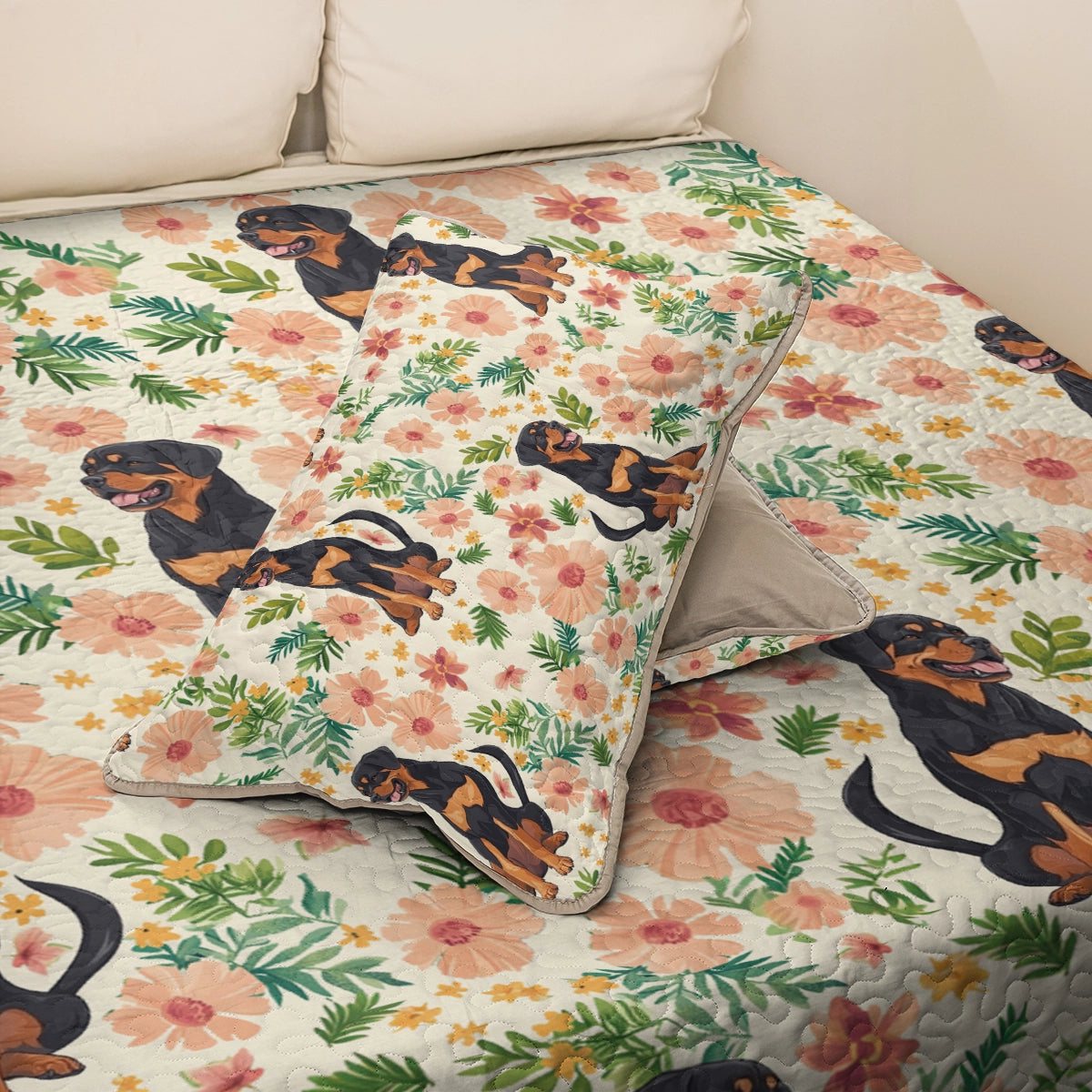 Shineful All Season Quilt 3-Piece Set Rottie Blossoms