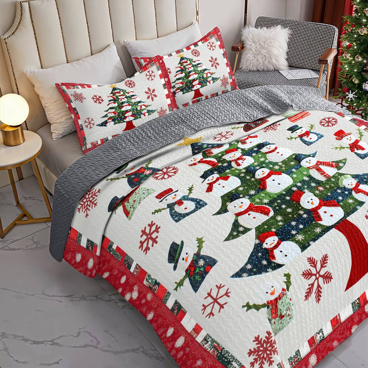 Shineful All Season Quilt 3-Piece Set Stunning Christmas Tree Snowmen