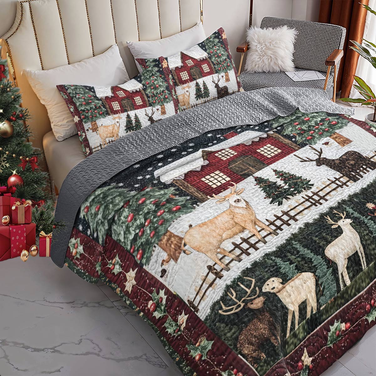 Shineful All Season Quilt 3-Piece Set Christmas in Farm