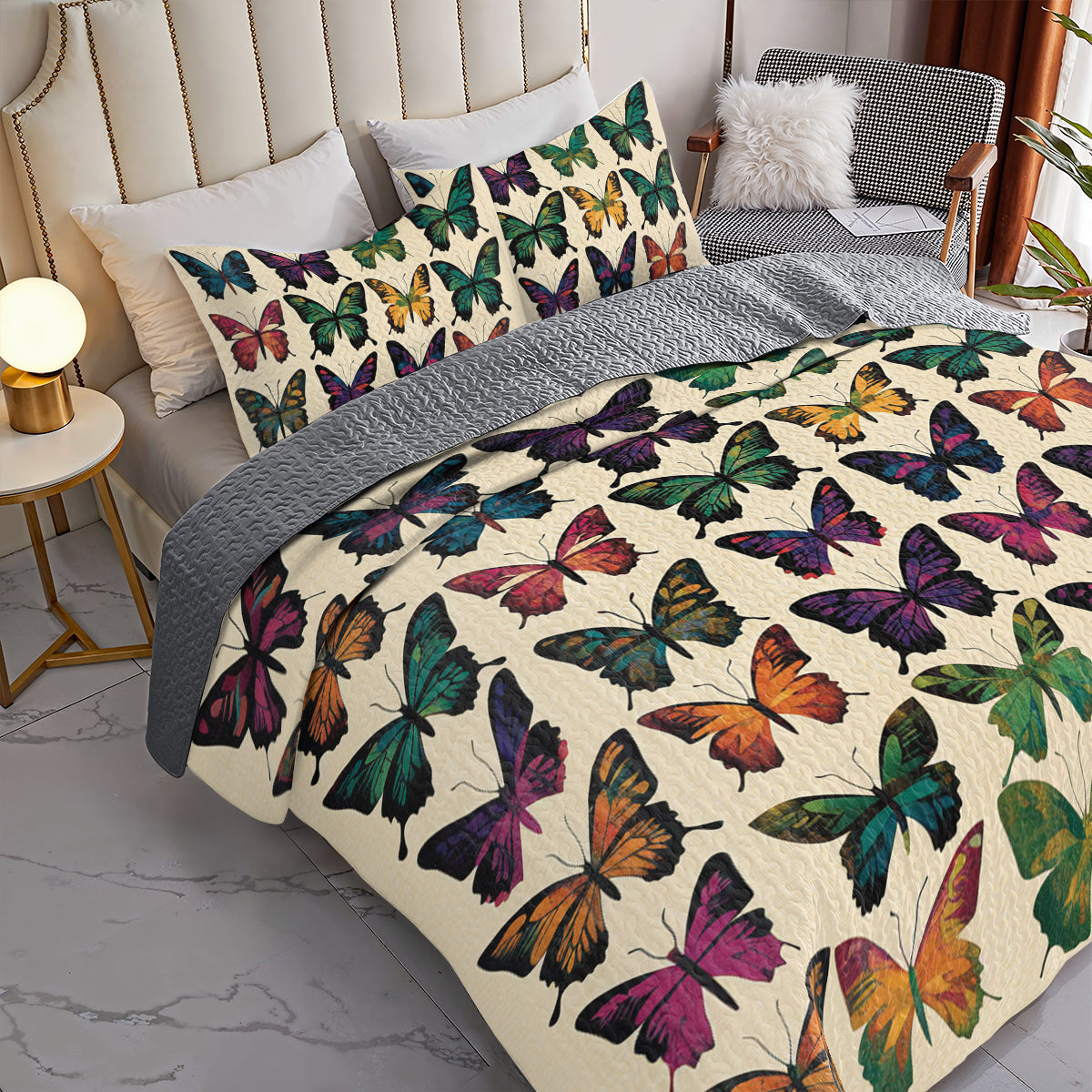 Shineful All Season Quilt 3-Piece Set Garden of Butterflies
