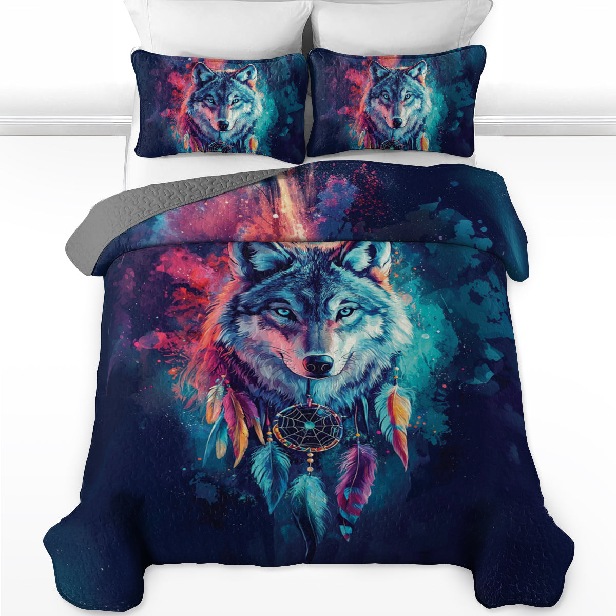 Shineful All Season Quilt 3-Piece Set Cosmic Wolf