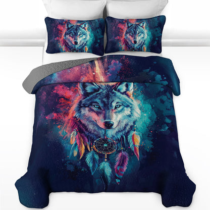Shineful All Season Quilt 3-Piece Set Cosmic Wolf