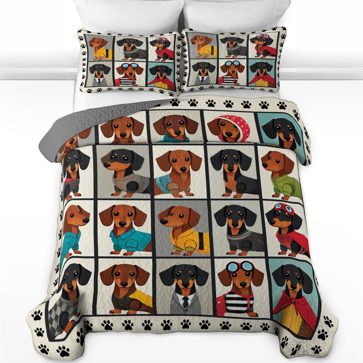 Shineful All Season Quilt 3-Piece Set Dachshund Cartoon