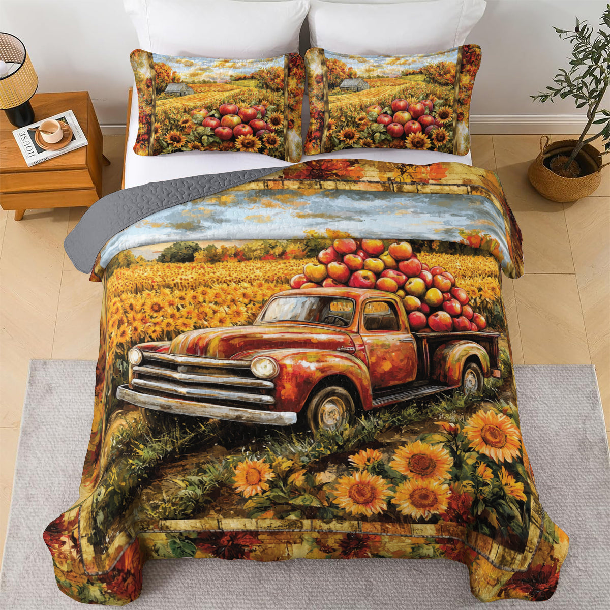 Shineful All Season Quilt 3-Piece Set Apple Harvest Truck