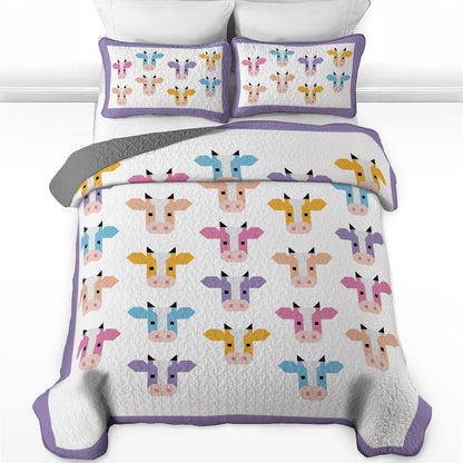 Shineful All Season Quilt 3-Piece Set Colorful Cow