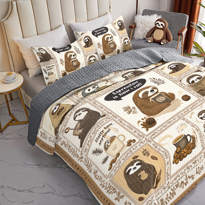 Shineful All Season Quilt 3-Piece Set Sloth Espresslow Snuggles