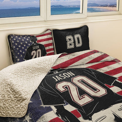 Shineful All Season Quilt 3-Piece Set - Personalized Baseball American Spirit