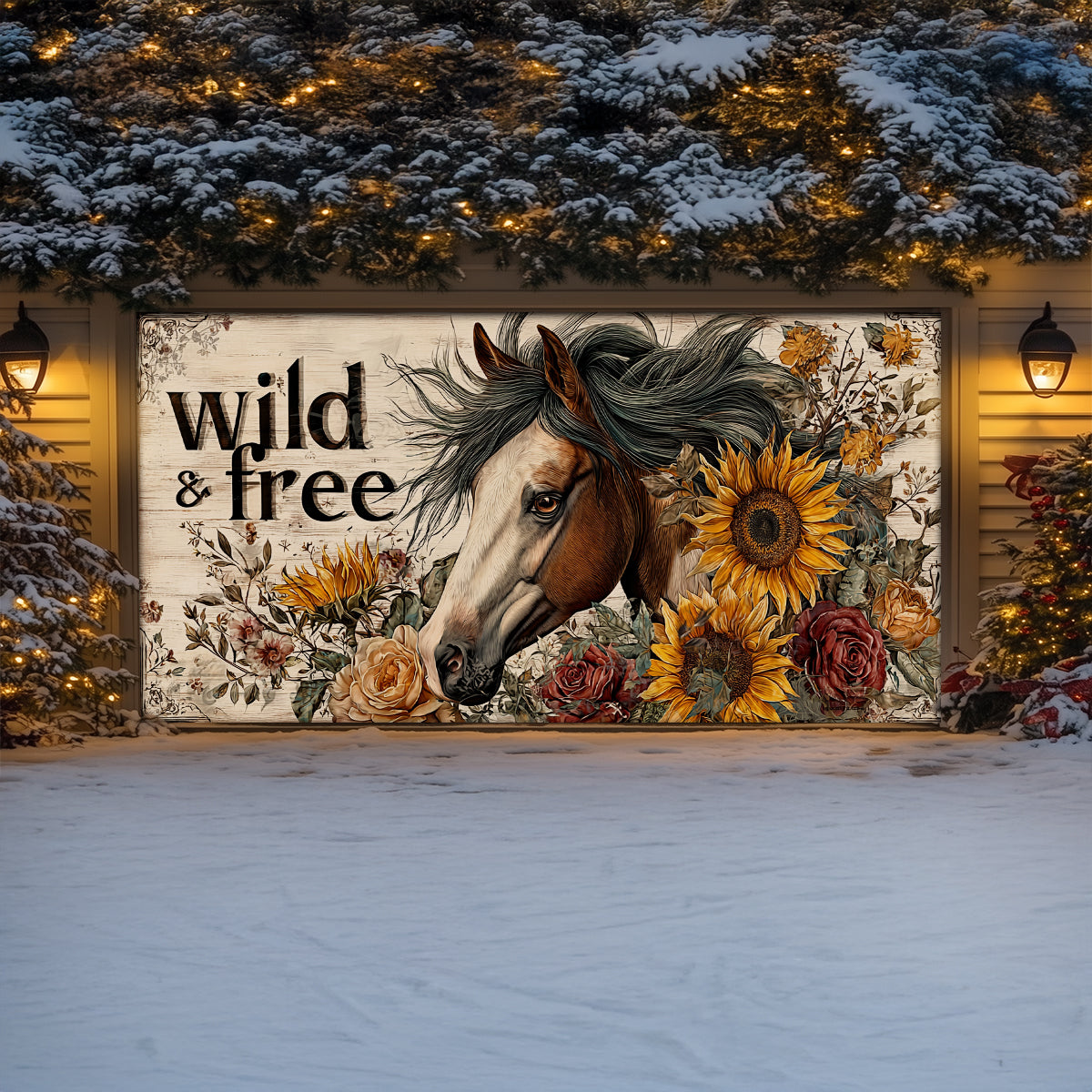 Shineful Garage Door Banner Decoration Wild & Free Horse