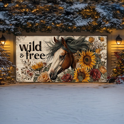 Shineful Garage Door Banner Decoration Wild & Free Horse