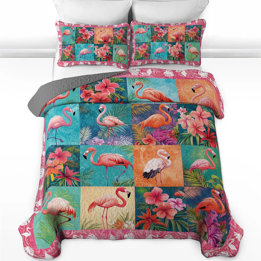 Shineful All Season Quilt 3-Piece Set Exotic Flamingo Serenity