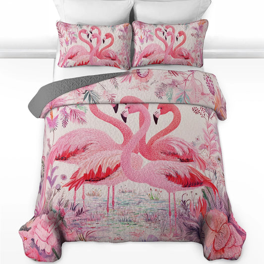 Shineful All Season Quilt 3-Piece Set Pinky Flamingo Paradise