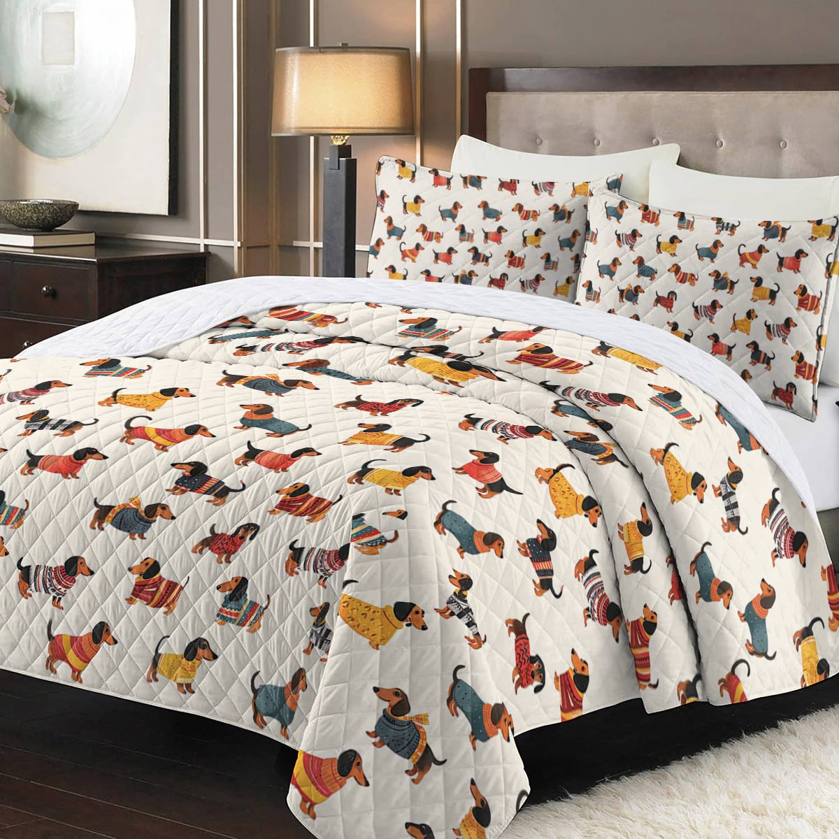 Shineful Quilt 3-Piece Set Dachshund cute 2