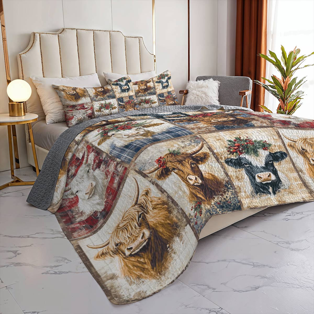 Shineful All Season Quilt 3-Piece Set Cow Flowers Lovely