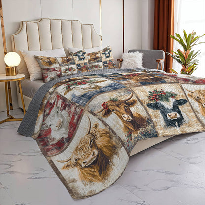 Shineful All Season Quilt 3-Piece Set Cow Flowers Lovely