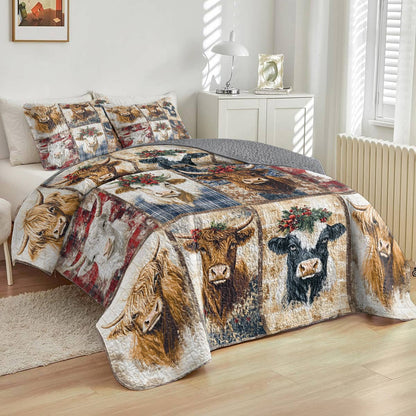 Shineful All Season Quilt 3-Piece Set Cow Flowers Lovely