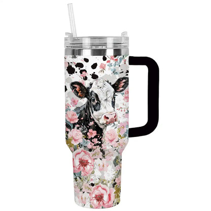 Shineful Tumbler Floral Moo Cow