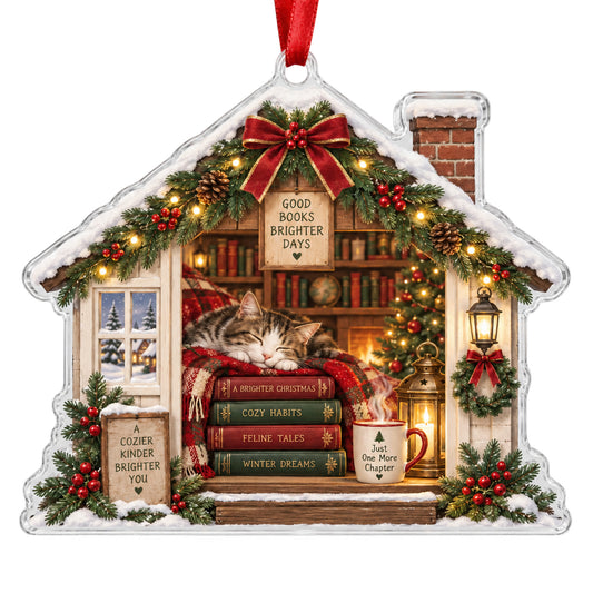 Shineful Cozy Book Cat 2D Acrylic Ornament