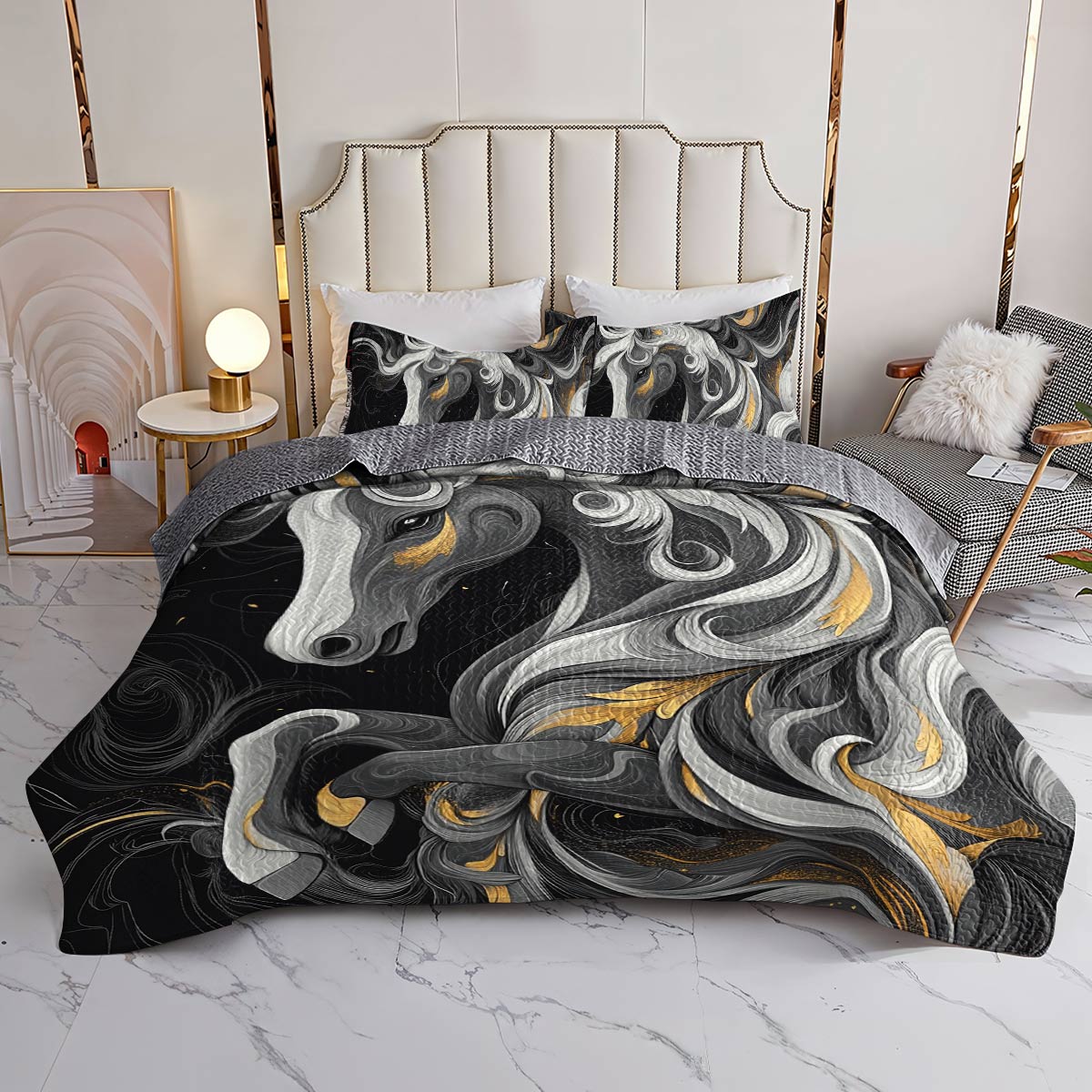 Shineful All Season Quilt 3-Piece Set Abstract Horse Cowboy
