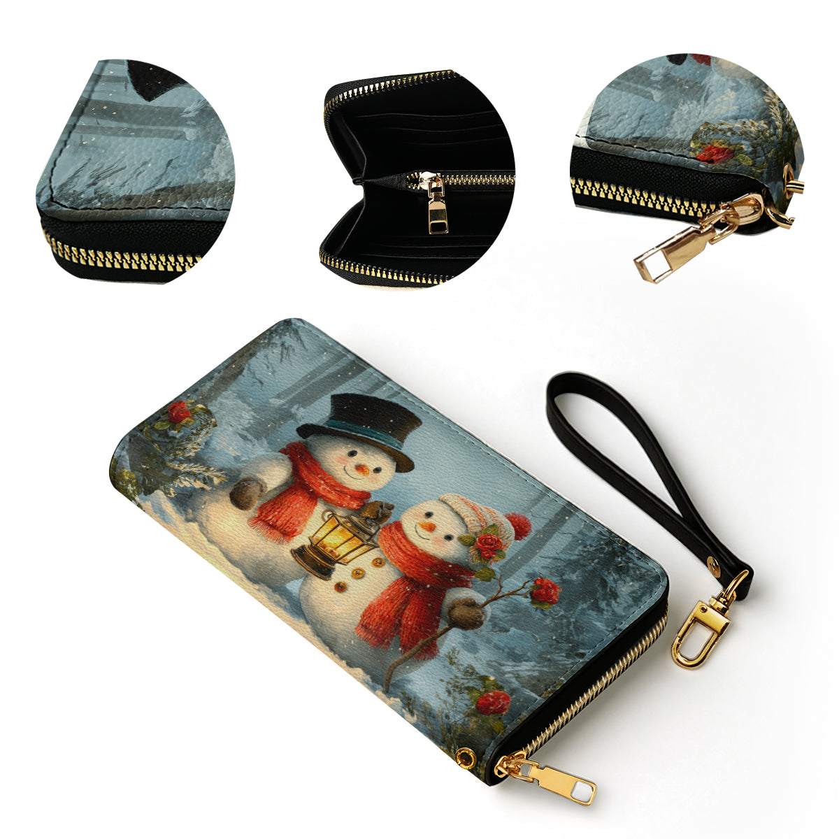 Shineful Leather Clutch Purse With Wristlet Strap Handle Snow Couple