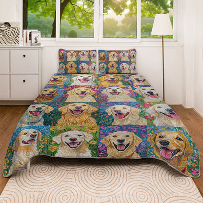 Shineful All Season Quilt 3-Piece Set Golden Retriever Garden
