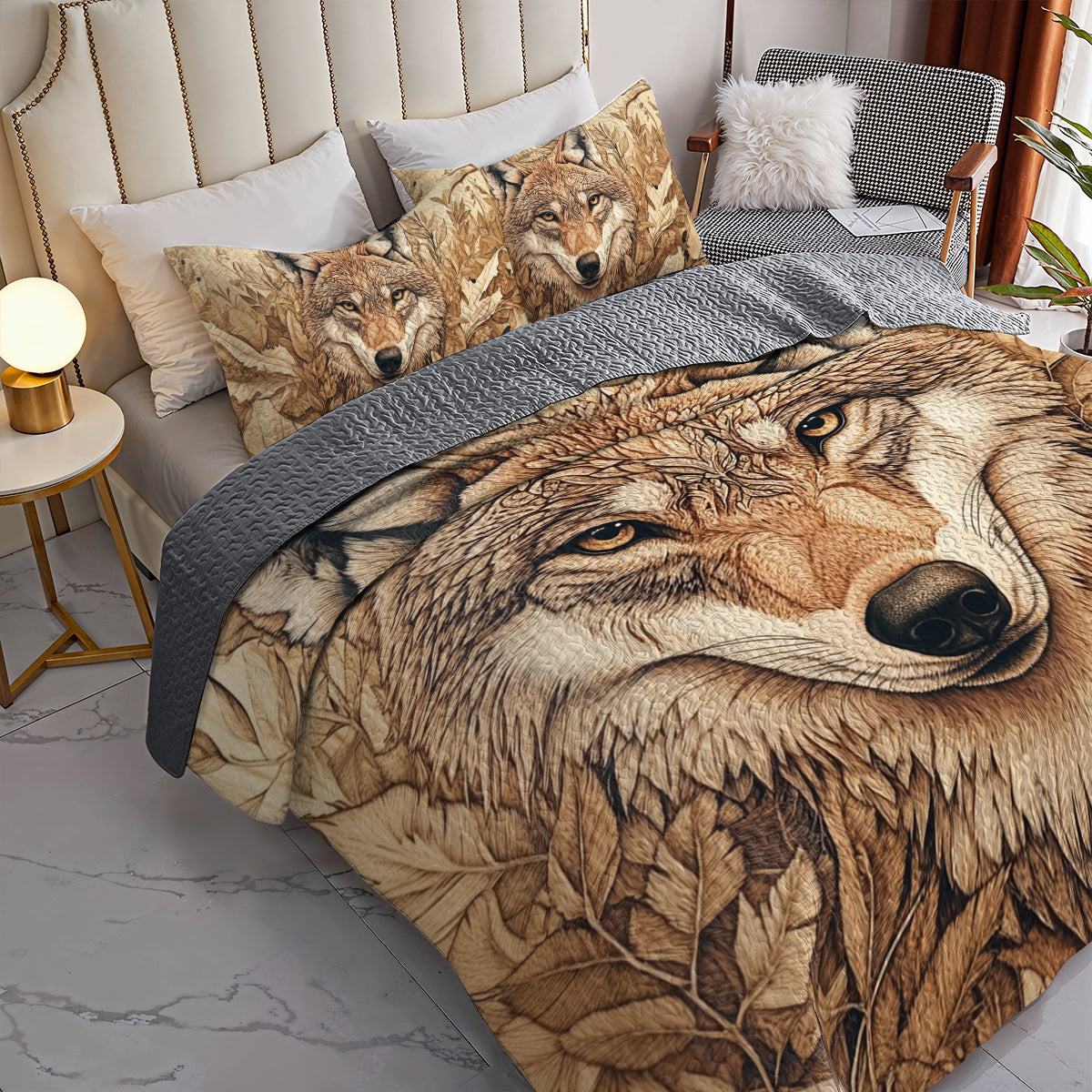 Shineful All Season Quilt 3-Piece Set Wolf Spirit