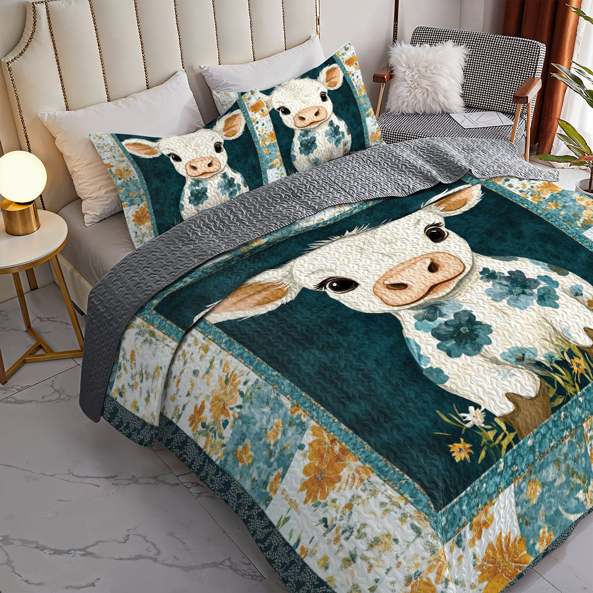 Shineful All Season Quilt 3-Piece Set Adorable Floral Calf