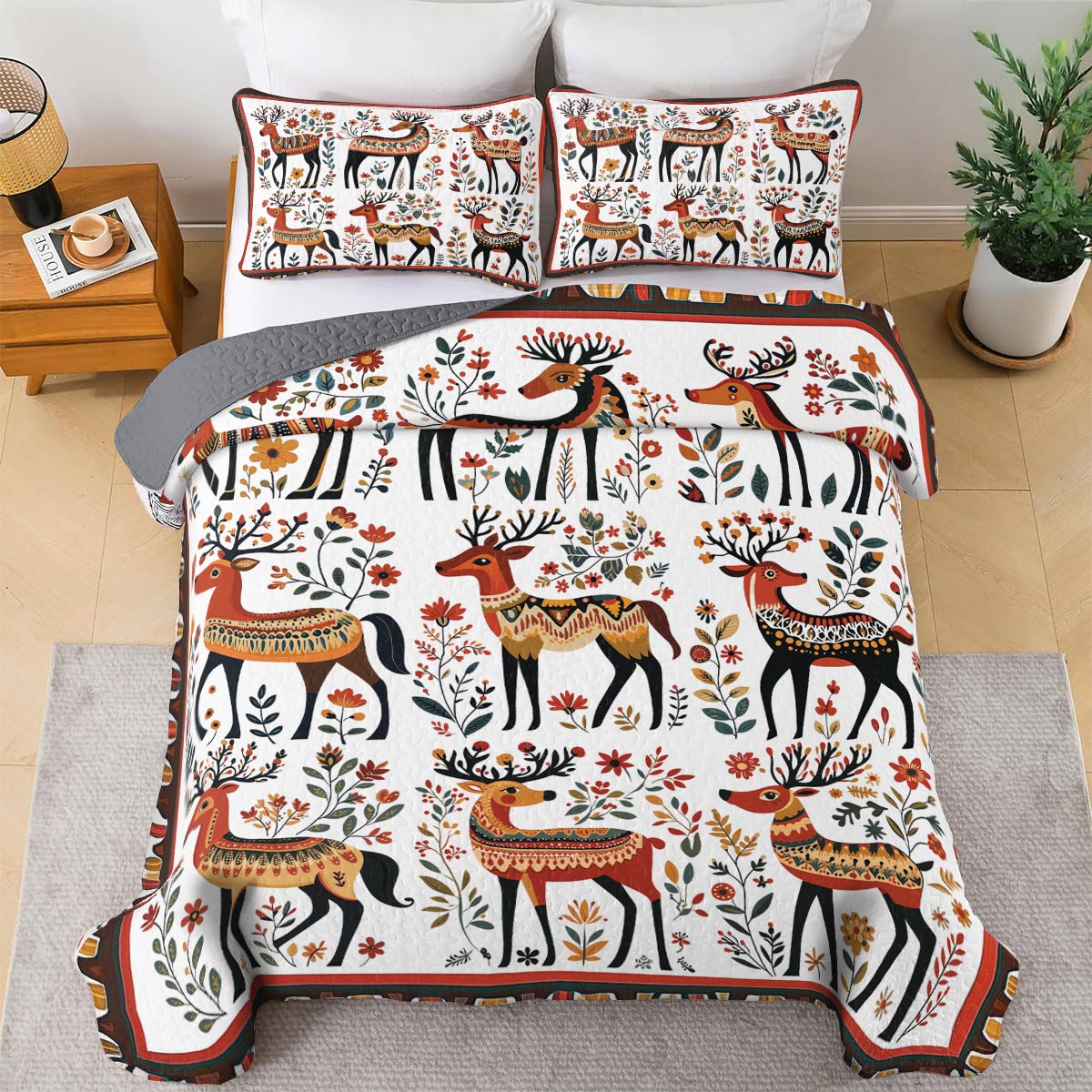Shineful All Season Quilt 3-Piece Set - Whimsical Reindeer Folk