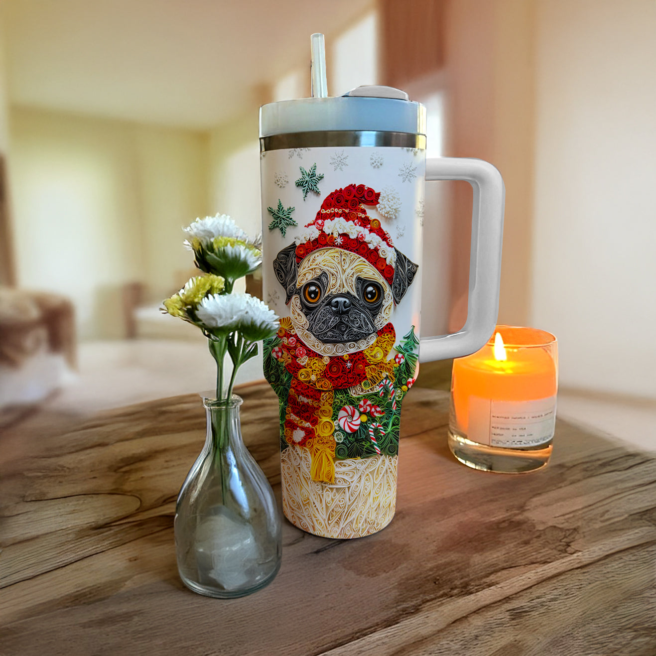 Shineful Glossy Tumbler Puggy Christmas