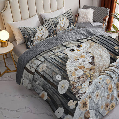Shineful All Season Quilt 3-Piece Set Gentle Owl Winter Forest