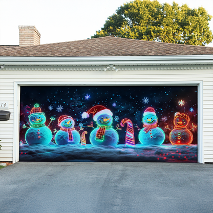 Shineful Garage Door Banner Decoration Snowy Night Snowmen