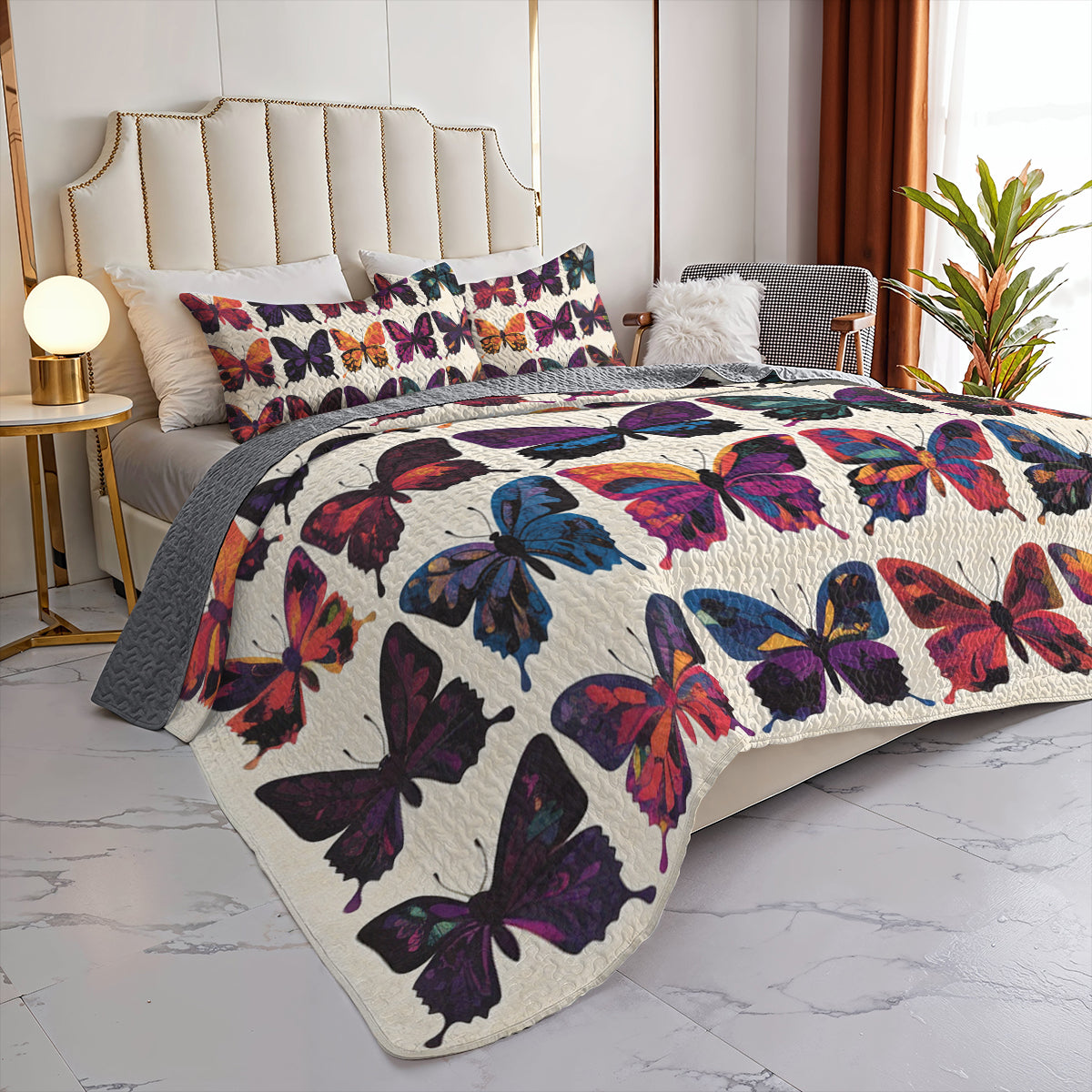 Shineful All Season Quilt 3-Piece Set Vibrant Butterfly