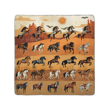 Shineful All Season Quilt 3-Piece Set Native America Horses In Motion