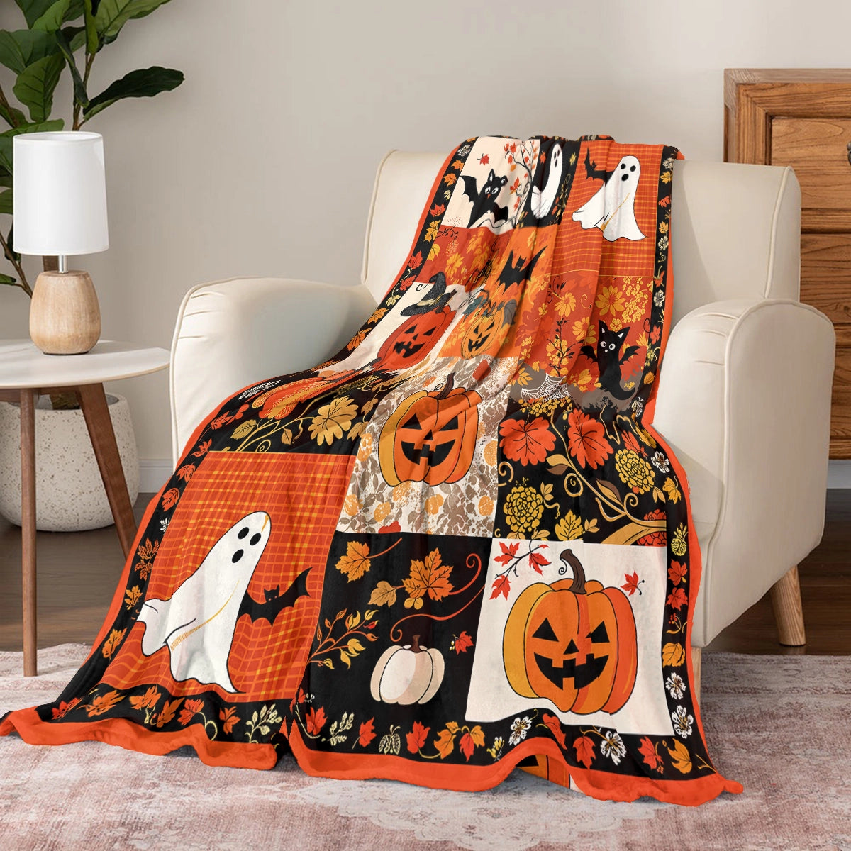 Shineful Fleece Blanket Patchwork Spooks
