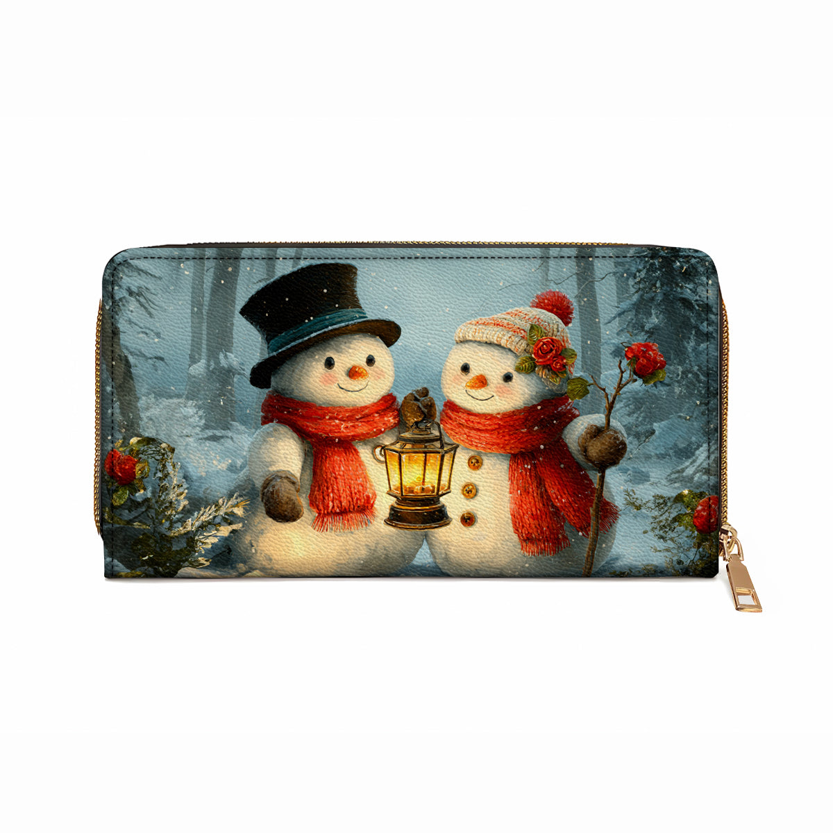 Shineful Leather Clutch Purse With Wristlet Strap Handle Snow Couple